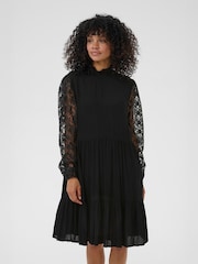 Kaffe Black KAstine High Neck Long Sleeve Lace Dress - Image 1 of 6