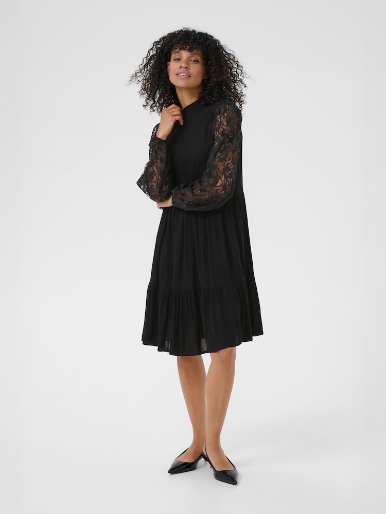 Kaffe Black KAstine High Neck Long Sleeve Lace Dress - Image 2 of 6