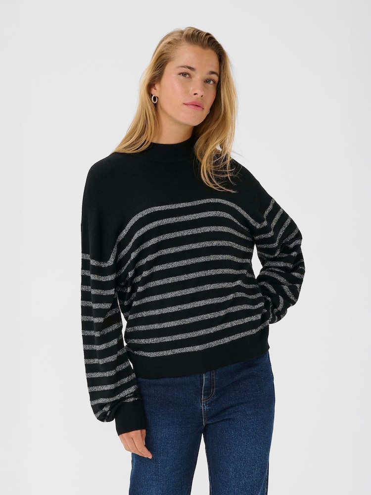 Kaffe KAlizz Turtleneck Striped Pullover Black Jumper - Image 1 of 6 Kaffe KAlizz Turtleneck Striped Pullover Black Jumper - Image 1 of 6