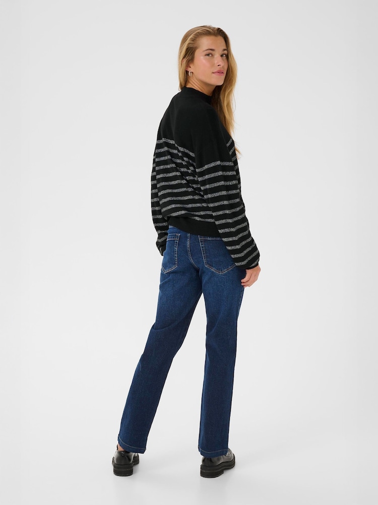 Kaffe KAlizz Turtleneck Striped Pullover Black Jumper - Image 2 of 6 Kaffe KAlizz Turtleneck Striped Pullover Black Jumper - Image 2 of 6