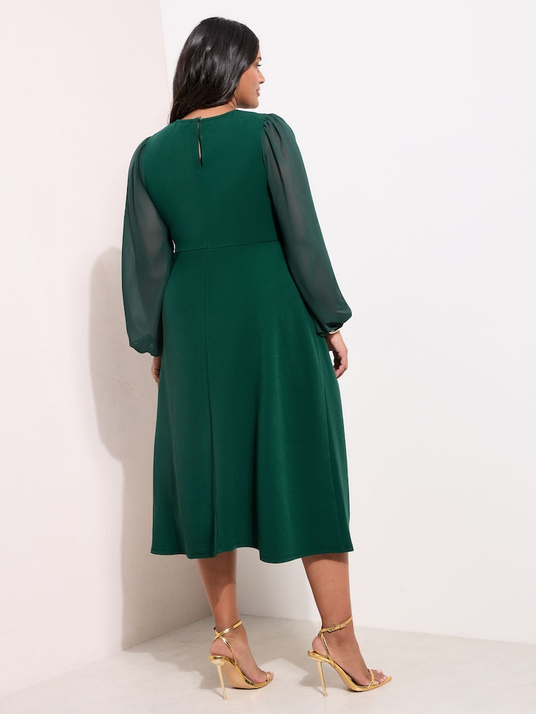 Friends Like These Green Curve Chiffon Long Sleeve Hardware Detail Midi Dress - Image 4 of 4