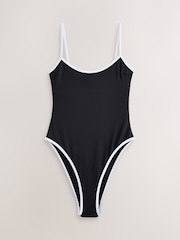 self. Monochrome Scoop Back Swimsuit With Piping - Image 7 of 9