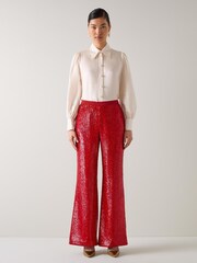 LK Bennett Red Shimmer Sequin Wide Trousers - Image 1 of 3
