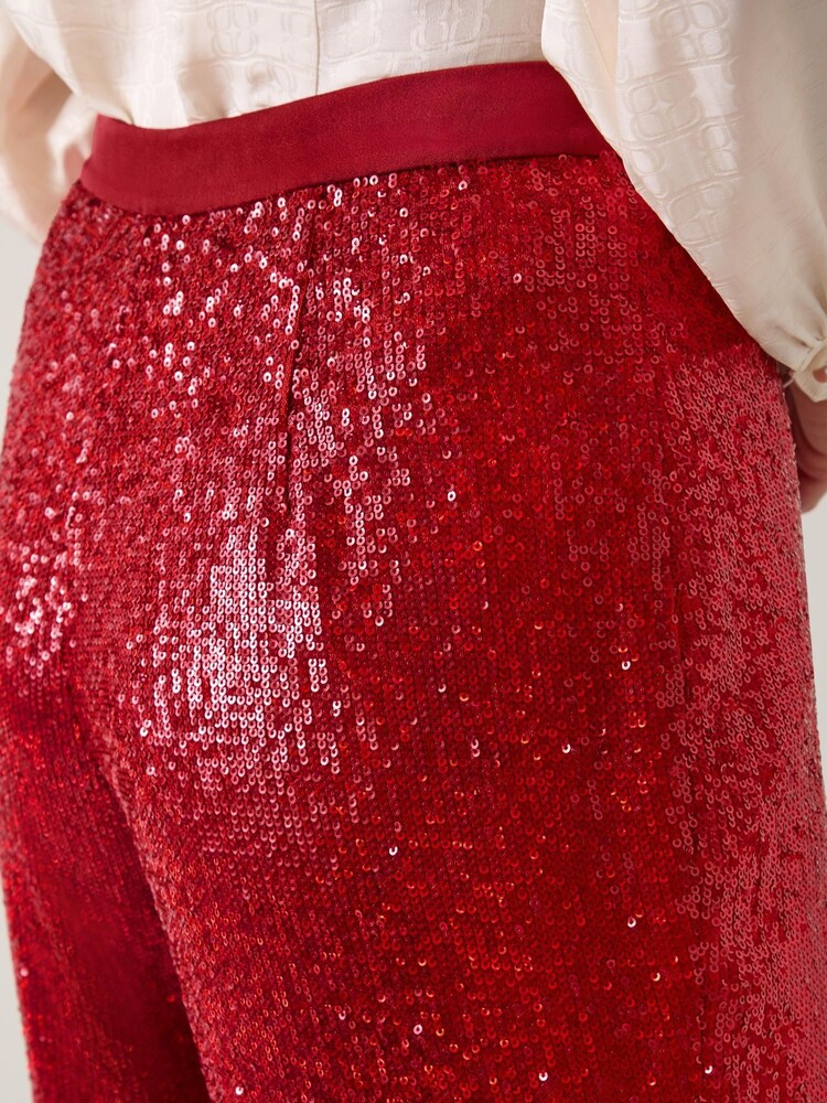 LK Bennett Red Shimmer Sequin Wide Trousers - Image 3 of 3 LK Bennett Red Shimmer Sequin Wide Trousers - Image 3 of 3