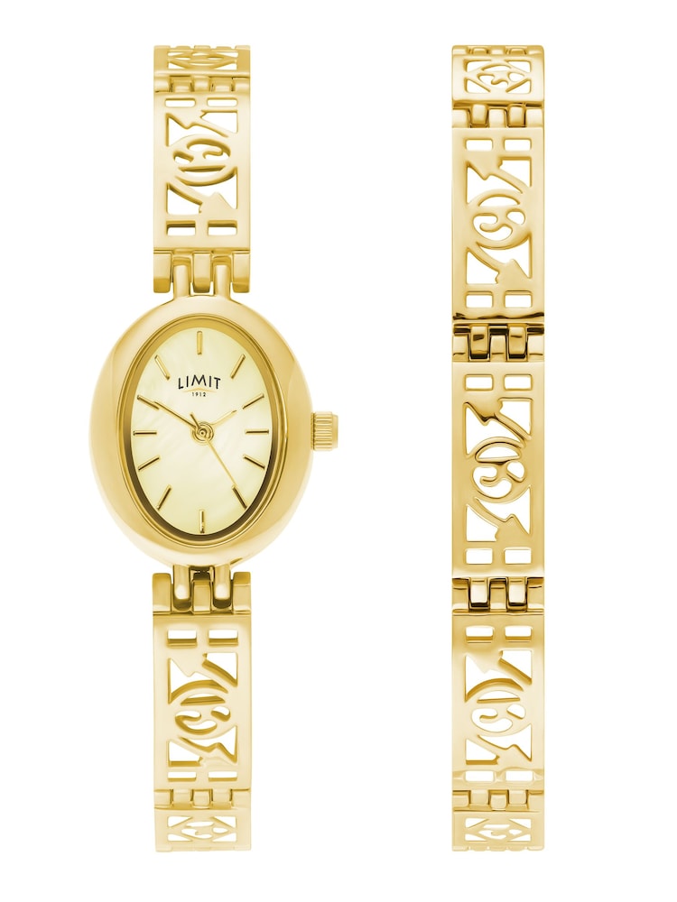 Limit Gold 19mm Oval Analogue Watch With Bracelet - Image 1 of 5 Limit Gold 19mm Oval Analogue Watch With Bracelet - Image 1 of 5