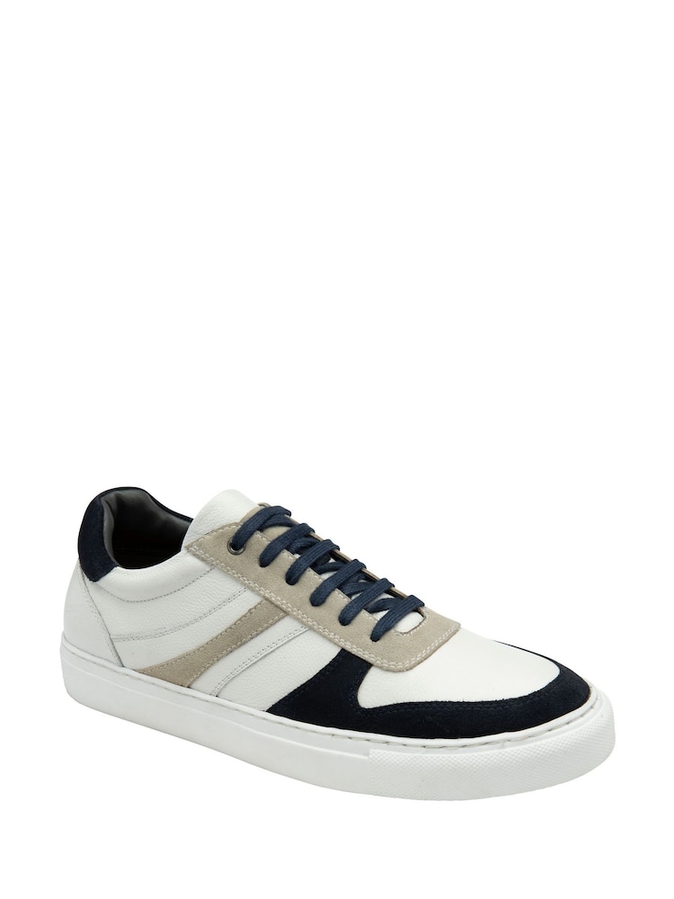 Frank Wright White Leather And Suede Lace-Up Trainers - Image 1 of 4 Frank Wright White Leather And Suede Lace-Up Trainers - Image 1 of 4