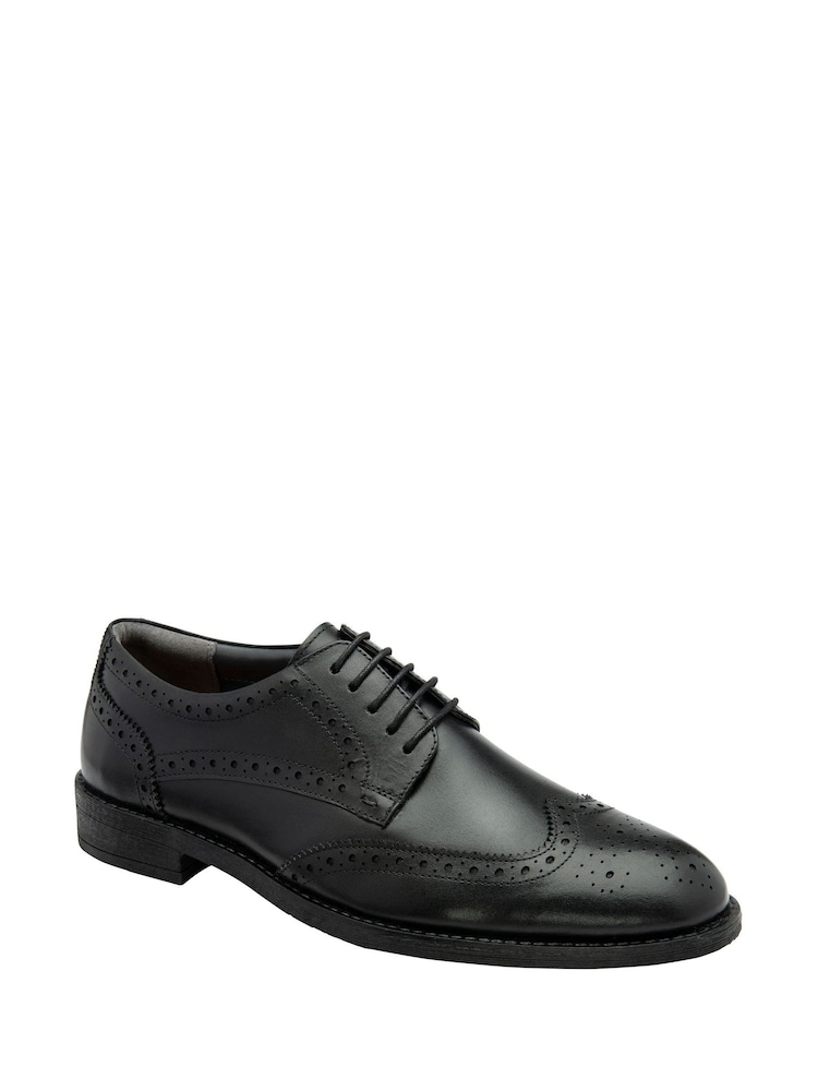 Frank Wright Black Leather Lace-Up Brogue Shoes - Image 1 of 4 Frank Wright Black Leather Lace-Up Brogue Shoes - Image 1 of 4