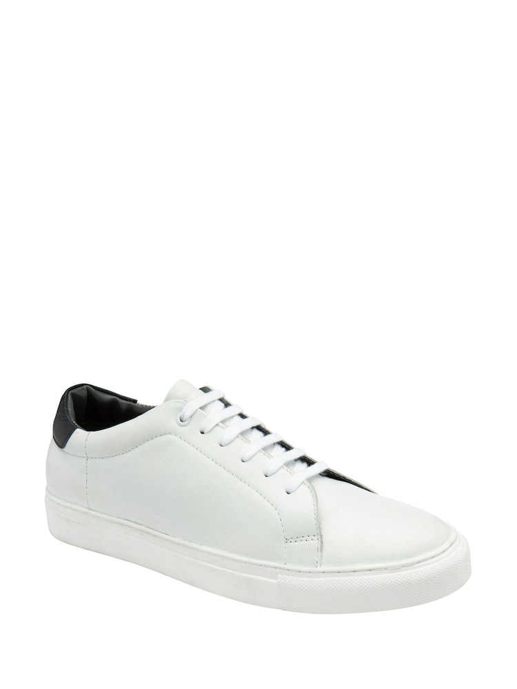 Frank Wright White Leather Lace-Up Classic Trainers - Image 1 of 4 Frank Wright White Leather Lace-Up Classic Trainers - Image 1 of 4