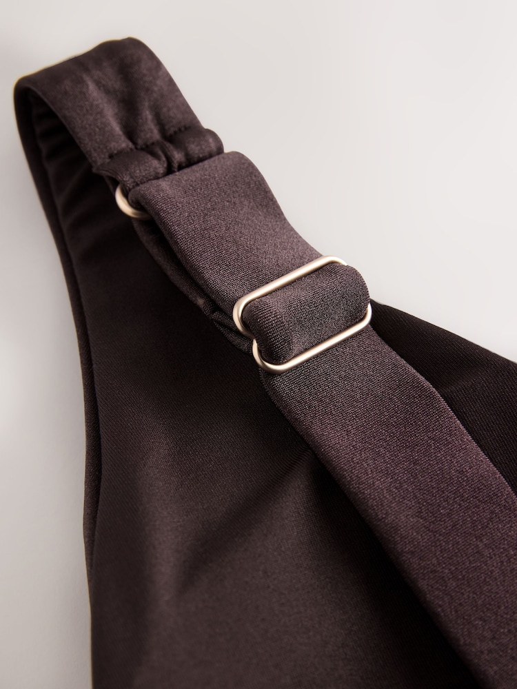 Коричневый с высоким блеском - Моделирующий купальник с глубоким вырезом и сборками - Изображение 4 4