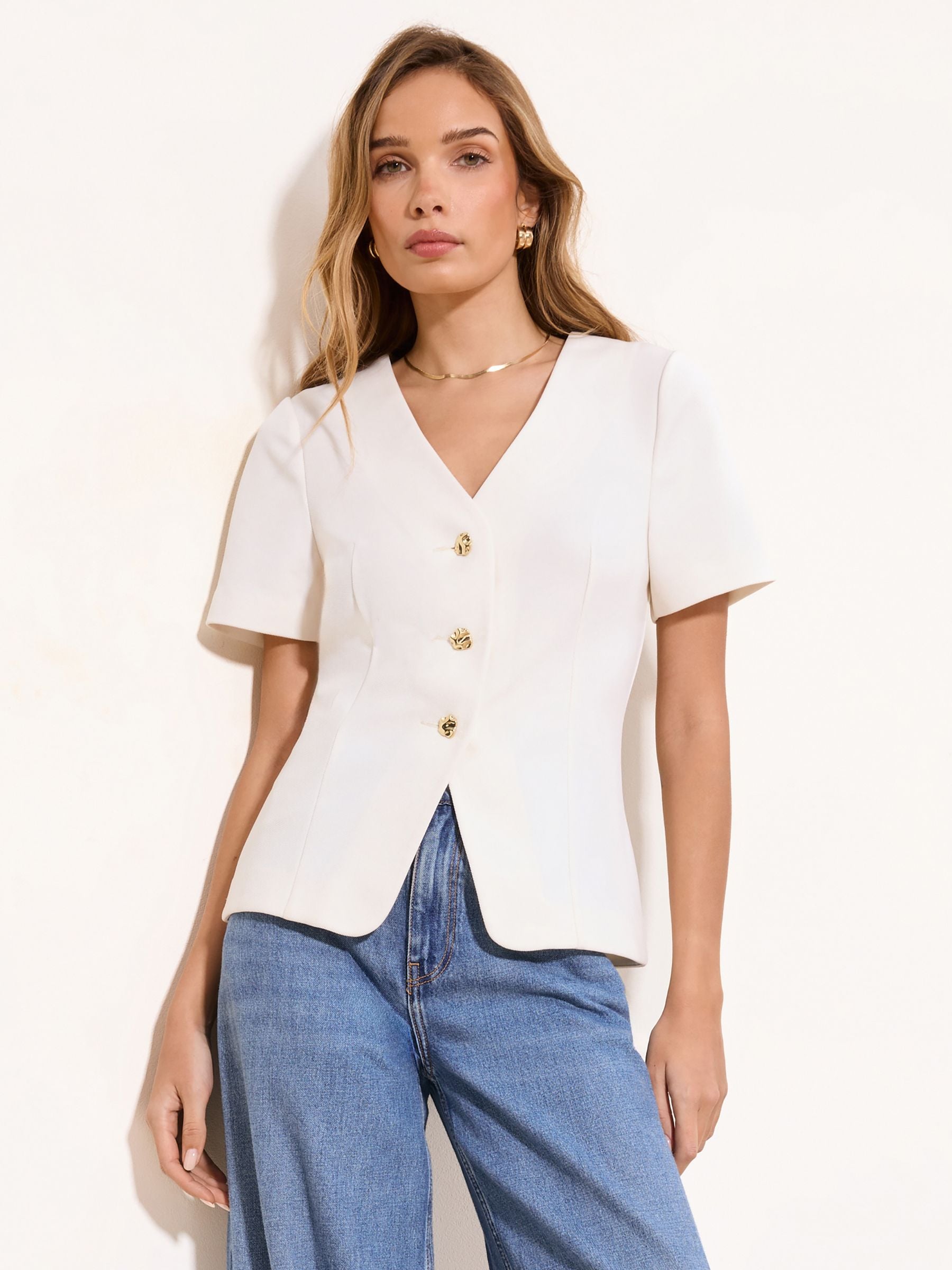 Buy Lipsy White Short Sleeve Button Through Top from Next USA