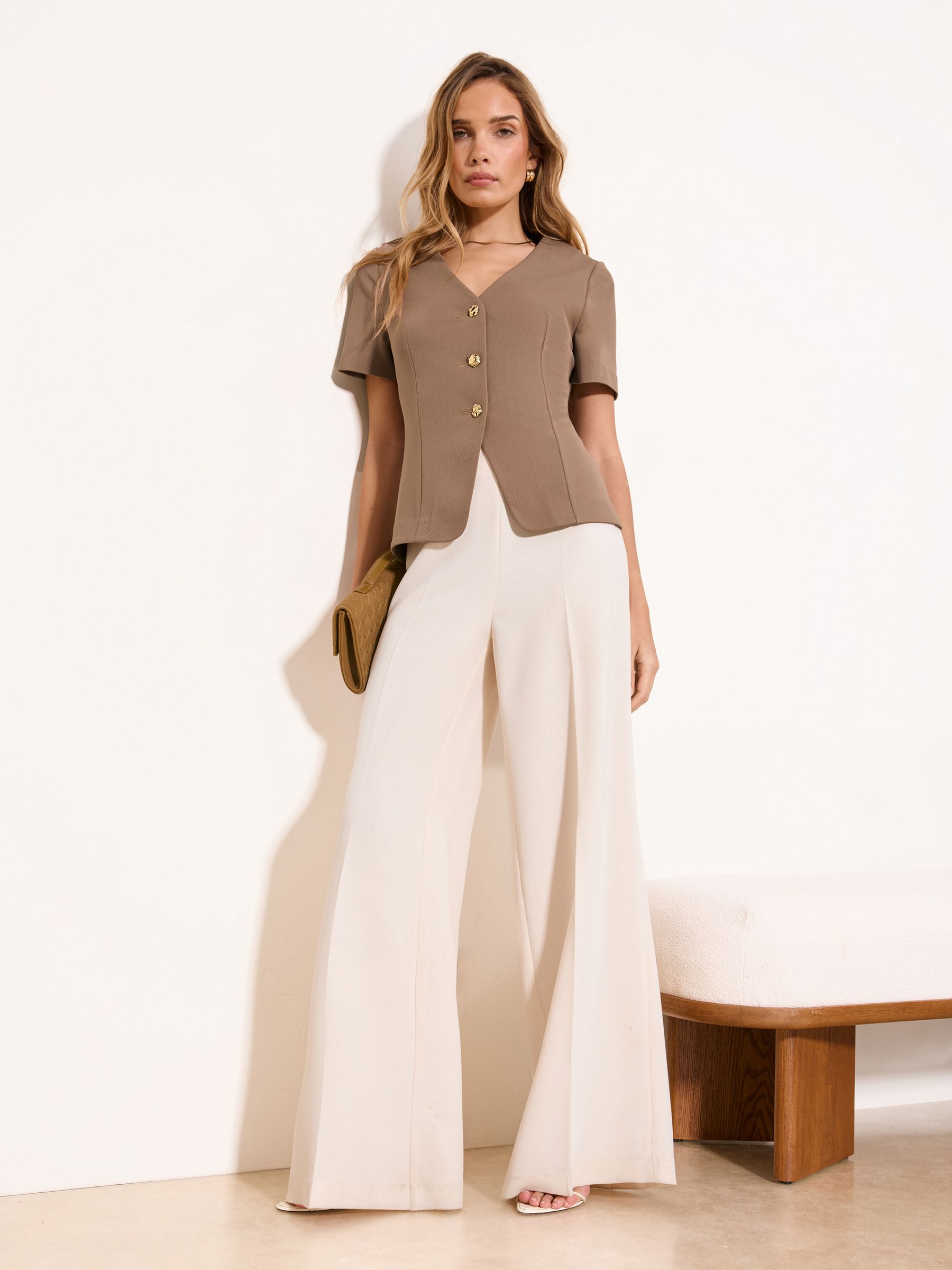 Buy Lipsy Camel Short Sleeve Button Through Top from Next USA