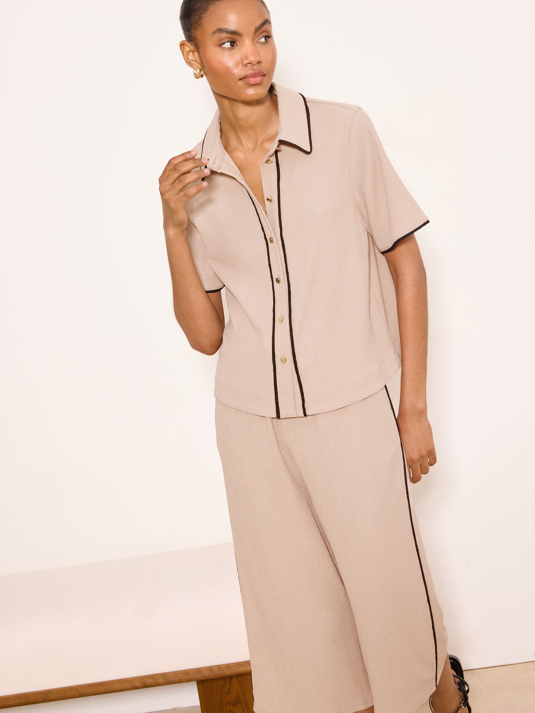 Buy Lipsy Neutral Tipped Crinkle Short Sleeve Shirt from Next