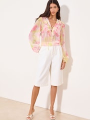 Lipsy Yellow Pink Print Ruffle Tie Blouse - Image 3 of 4