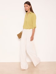 Lipsy Charteruse Green V-Neck 3/4 Sleeve Collared Blouse - Image 4 of 4