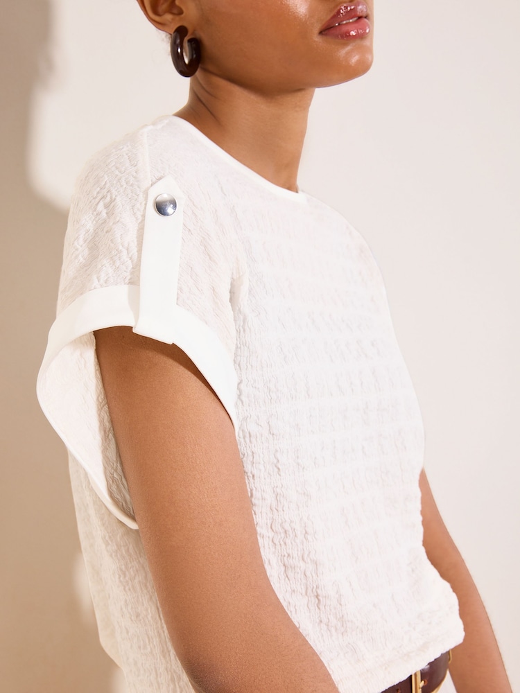 Lipsy White Textured Tab Detail T-Shirt - Image 2 of 5