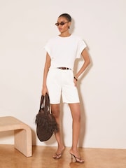 Lipsy White Textured Tab Detail T-Shirt - Image 3 of 5