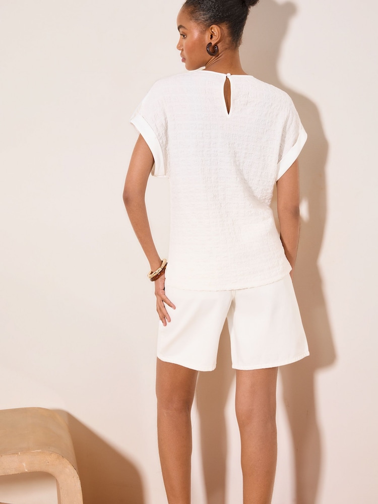 Lipsy White Textured Tab Detail T-Shirt - Image 5 of 5