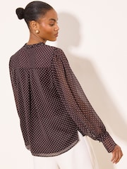 Lipsy Chocolate Brown Spot Frill Collar Detail Chiffon Shirt - Image 4 of 4