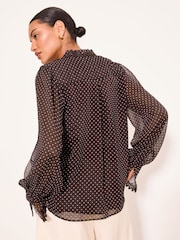 Lipsy Chocolate Brown Spot Frill Collar Detail Chiffon Shirt - Image 5 of 5