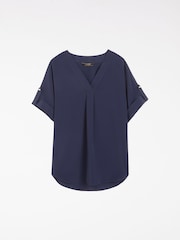 Lipsy White/Blue Utility V-Neck Short Roll Sleeve Tops 2 Pack - Image 2 of 3