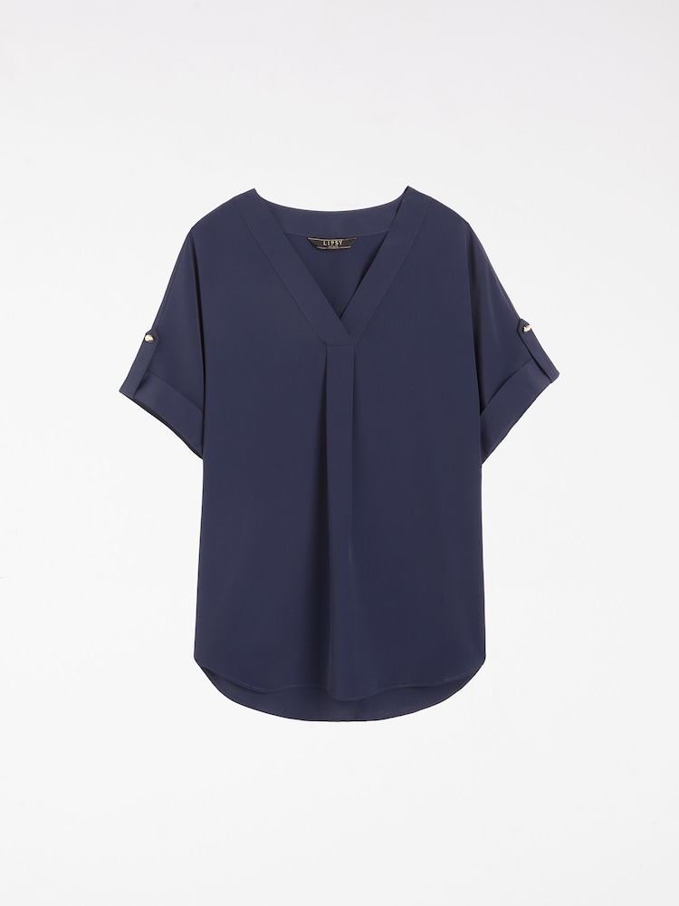 Lipsy White/Blue Utility V-Neck Short Roll Sleeve Tops 2 Pack - Image 2 of 3