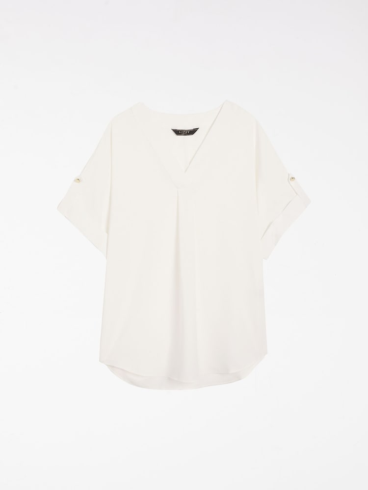 Lipsy White/Blue Utility V-Neck Short Roll Sleeve Tops 2 Pack - Image 3 of 3