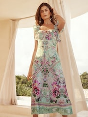 Lipsy White Frill Sleeve Floral Print Square Neck Midi Dress - Image 1 of 4