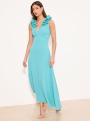 Lipsy Light Blue Flower Trim V-Neck Skater Dress - Image 1 of 4