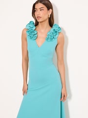 Lipsy Light Blue Flower Trim V-Neck Skater Dress - Image 2 of 4