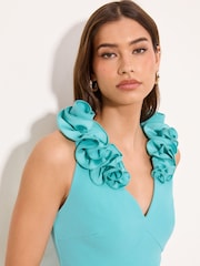Lipsy Light Blue Flower Trim V-Neck Skater Dress - Image 3 of 4