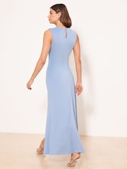 Lipsy Light Blue Floral Applique Ruffle Aysmettrical Fit And Flare Maxi Dress - Image 4 of 4