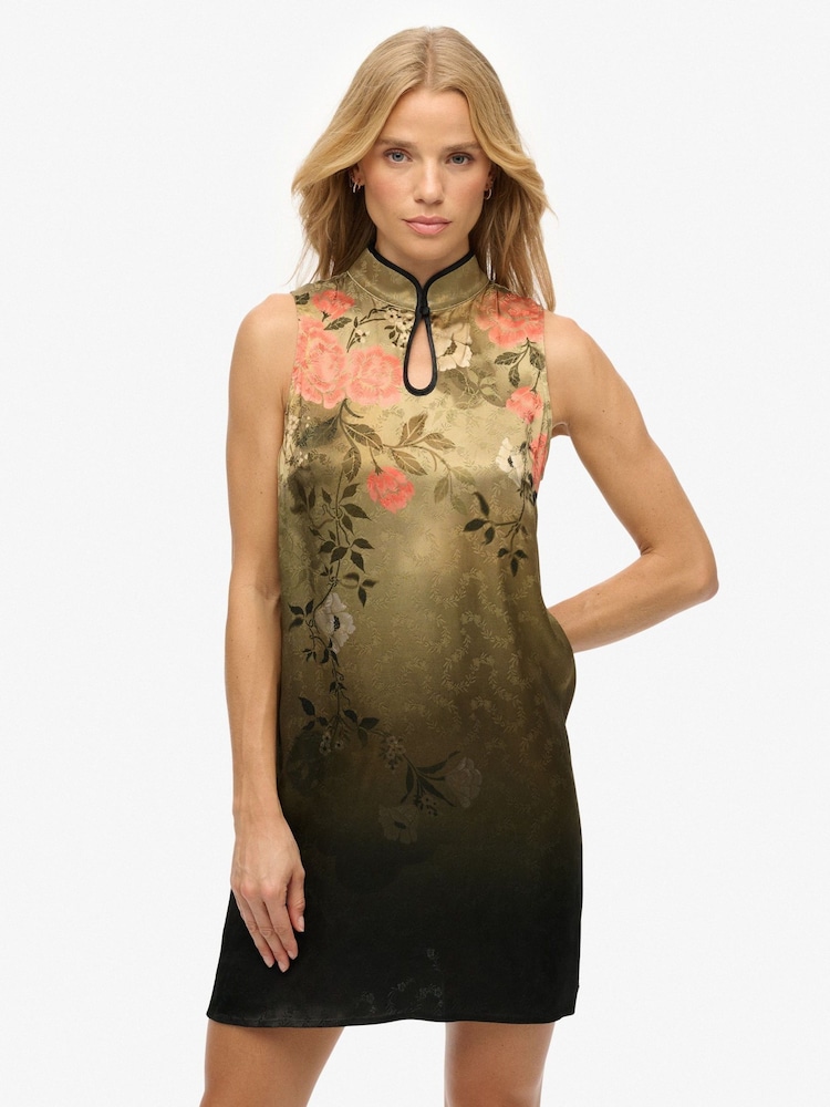 Superdry Green Jacquard A-Line Mini Dress - Image 1 of 8 Superdry Green Jacquard A-Line Mini Dress - Image 1 of 8
