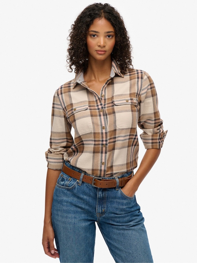 Superdry Nude Lumberjack Check Flannel Shirt - Image 1 of 7