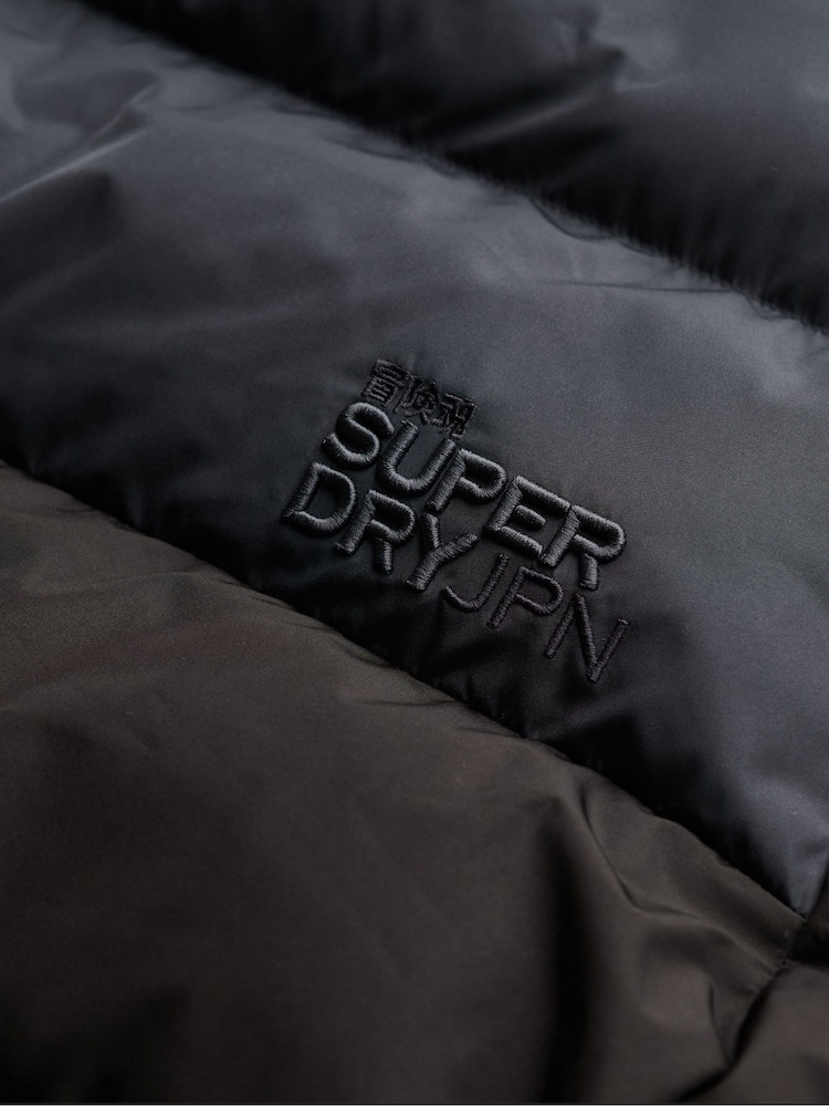 Superdry Black Colourblock Hooded Puffer Jacket - Image 7 of 7