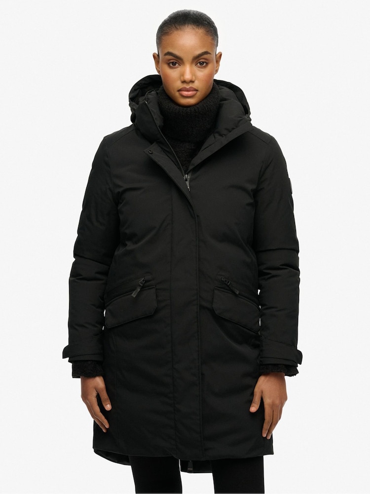 Superdry Black City Fishtail Padded Coat - Image 1 of 5 Superdry Black City Fishtail Padded Coat - Image 1 of 5