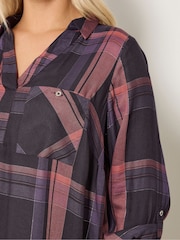 Yours Curve Blue Overhead Check Blouse - Image 4 of 5