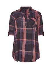 Yours Curve Blue Overhead Check Blouse - Image 5 of 5