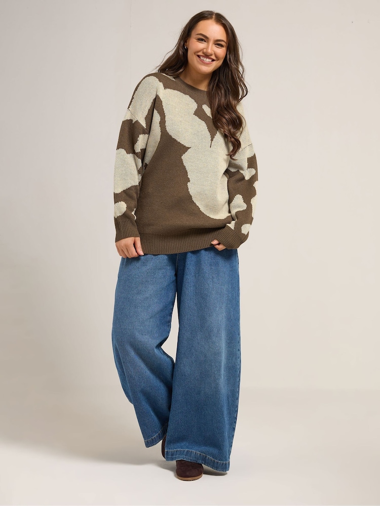 Yours Curve Brown Blurred Floral Jumper - Image 2 of 5