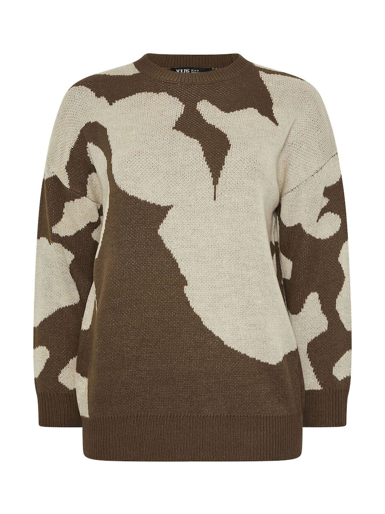 Yours Curve Brown Blurred Floral Jumper - Image 5 of 5