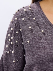 Yours Curve Purple Pearl Drop Shoulder Jumper - Image 4 of 5