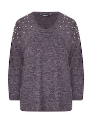 Yours Curve Purple Pearl Drop Shoulder Jumper - Image 5 of 5
