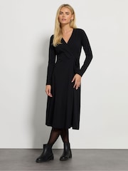 M&Co Black Petite Long Sleeve Wrap Dress - Image 1 of 5