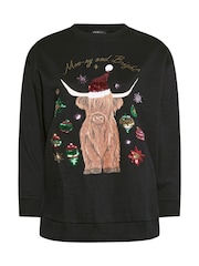 Yours Curve Black Highland Cow Novelty Sweatshirt - Image 4 of 5