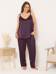 Yours Curve Red Satin Lace Cami Pyjamas Set - Image 1 of 5