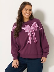 Yours Curve Red Glitter Bow Novelty Sweatshirt - Image 1 of 5