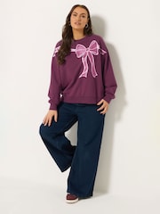 Yours Curve Red Glitter Bow Novelty Sweatshirt - Image 2 of 5