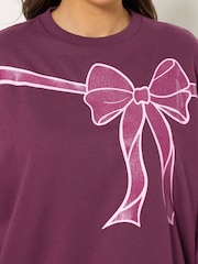 Yours Curve Red Glitter Bow Novelty Sweatshirt - Image 4 of 5