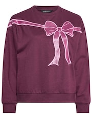 Yours Curve Red Glitter Bow Novelty Sweatshirt - Image 5 of 5