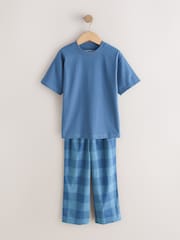 ブルー / グリーン チェック - 半袖 ウーブン ロングパジャマ 2 枚組（3～16 歳） - 画像 2 / 6