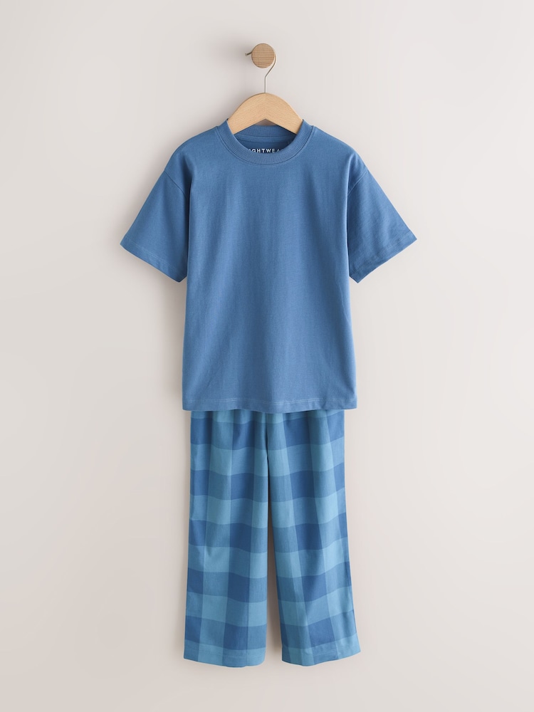 ブルー / グリーン チェック - 半袖 ウーブン ロングパジャマ 2 枚組（3～16 歳） - 画像 2 / 6
